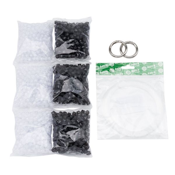 Набор для плетения двухцветной сумки из акриловых бусин, граненый куб, 10мм, Astra&Craft (671 серый/прозрачный)