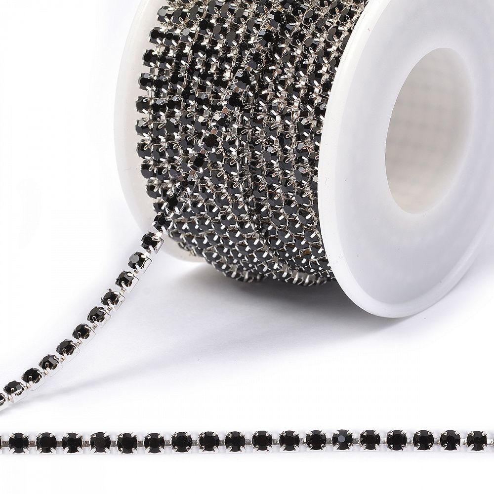 Цепь со стразами 3 мм, 06.SS10-3, цв.BLACK/SILVER, 10 м