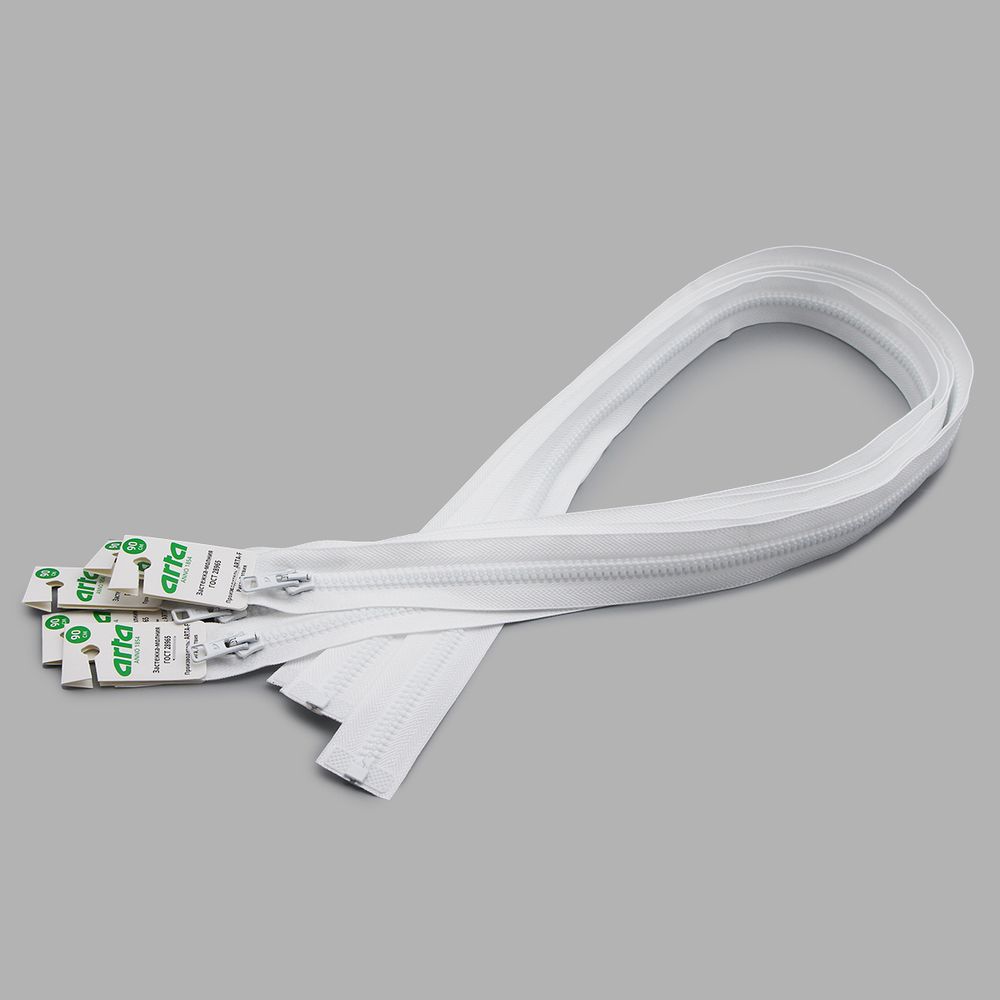 Молния трактор Arta Т6 (6 мм) 1 зам., разъем., 90 см, цв. 001 белый, уп.5 шт