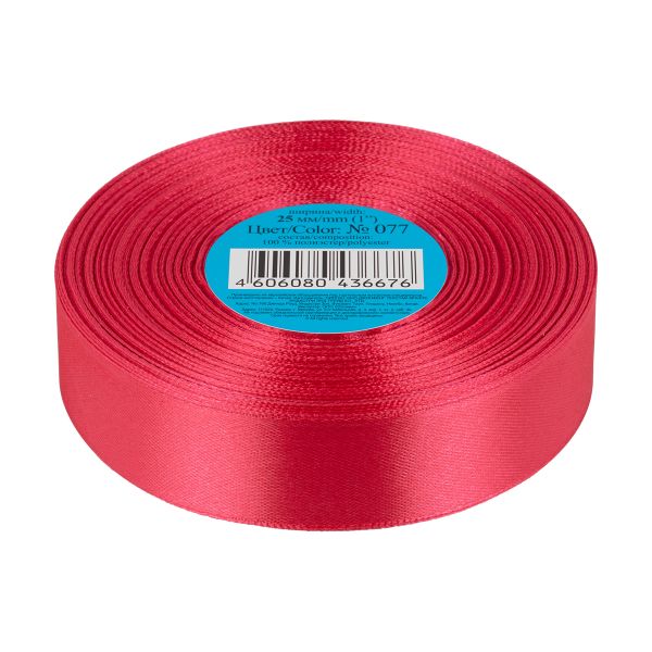 Лента атласная 1-сторонняя 25.0 мм / 33±2 метра, №077 бордовый, в термоплёнке, Gamma