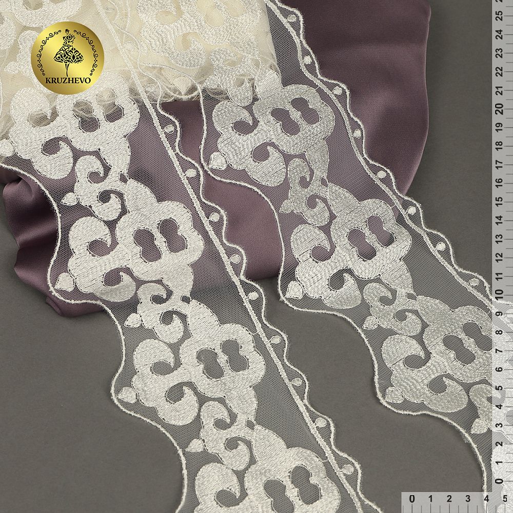 Кружево на сетке широкое арт.TR.2117 100мм цв.белый уп.13,5м, Kruzhevo