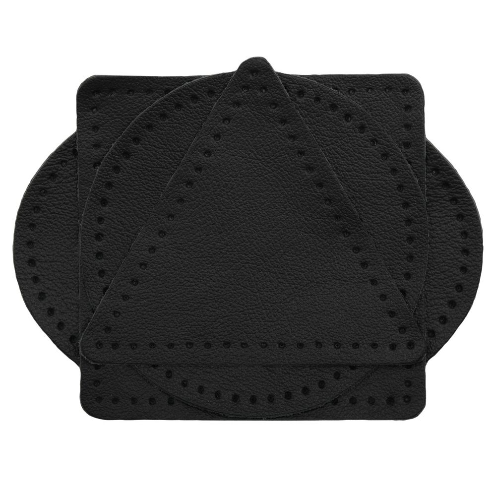 Набор заплаток пришивных из кожи, круг, квадрат, треугольник, овал 8см, с перфорацией, 4 шт (01 черный), 9743