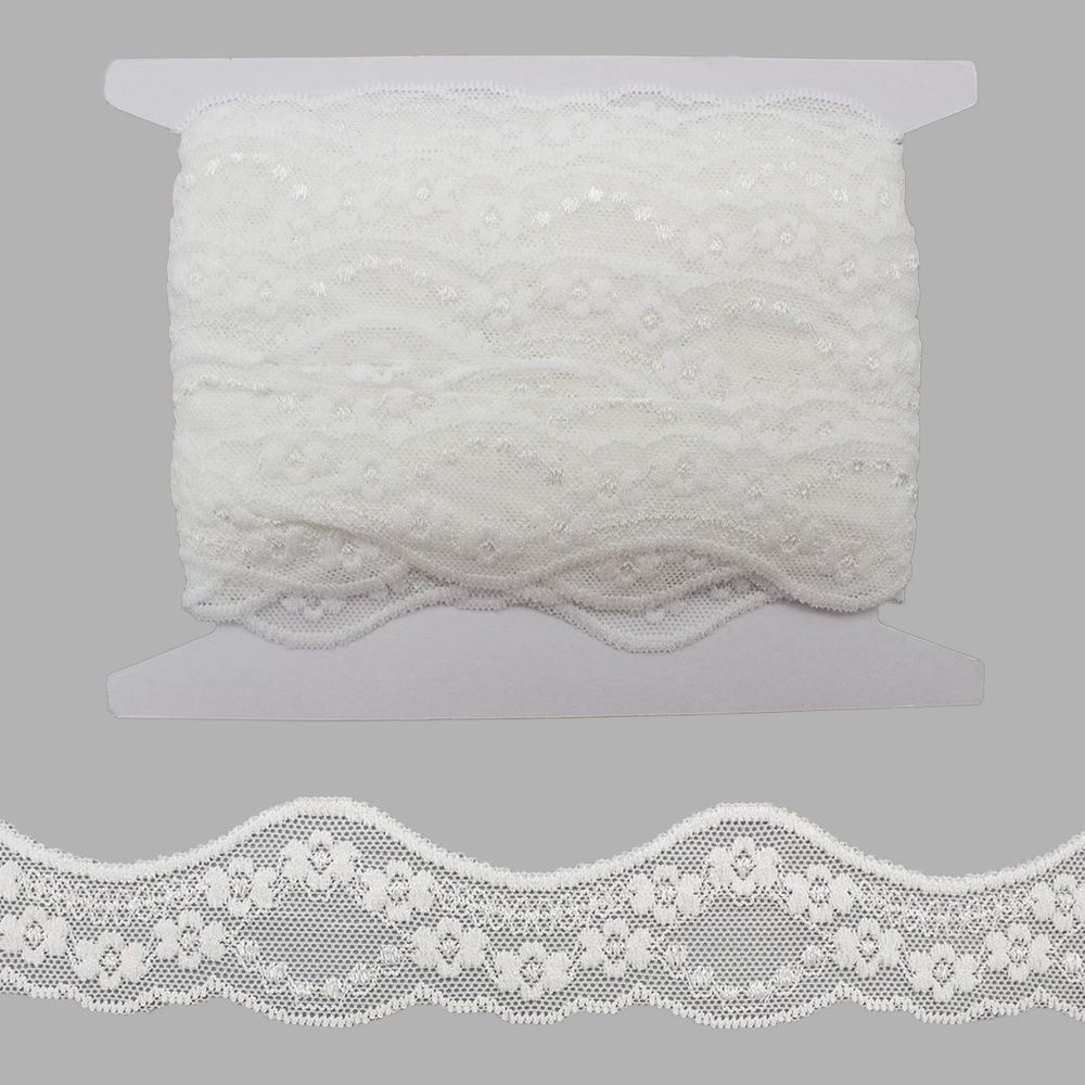 Кружево эластичное (стрейч) 40 мм, белый, 13.71 м