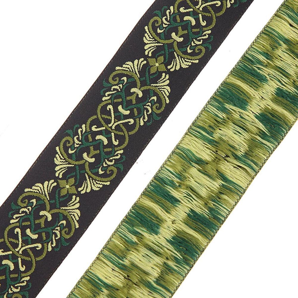 Лента (тесьма) жаккардовая 35.0 мм / 10±0.5 метров, Дамаск (V4 черный/зеленый), 35976