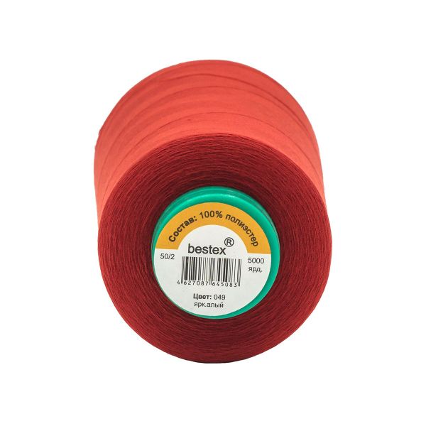 Нитки универсальные Bestex 50/2, 4570 м (5000 ярд) / 1 кат., 049 ярко-алый