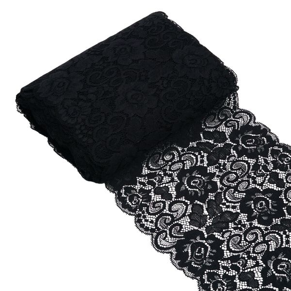 Кружево бельевое эластичное 175 мм / 13.72 метра, черный, 3AR3773