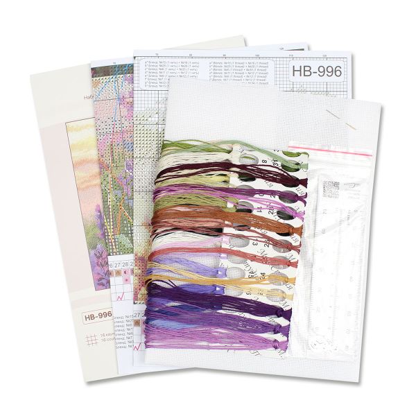 Набор для вышивания нитками МП Студия, Цветущая лаванда 20х20см