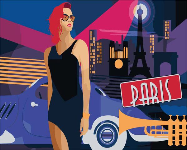 Холст для раскрашивания по номерам 50х40 см, /РП/, 46 Париж. Ночная жизнь, PNB/C1