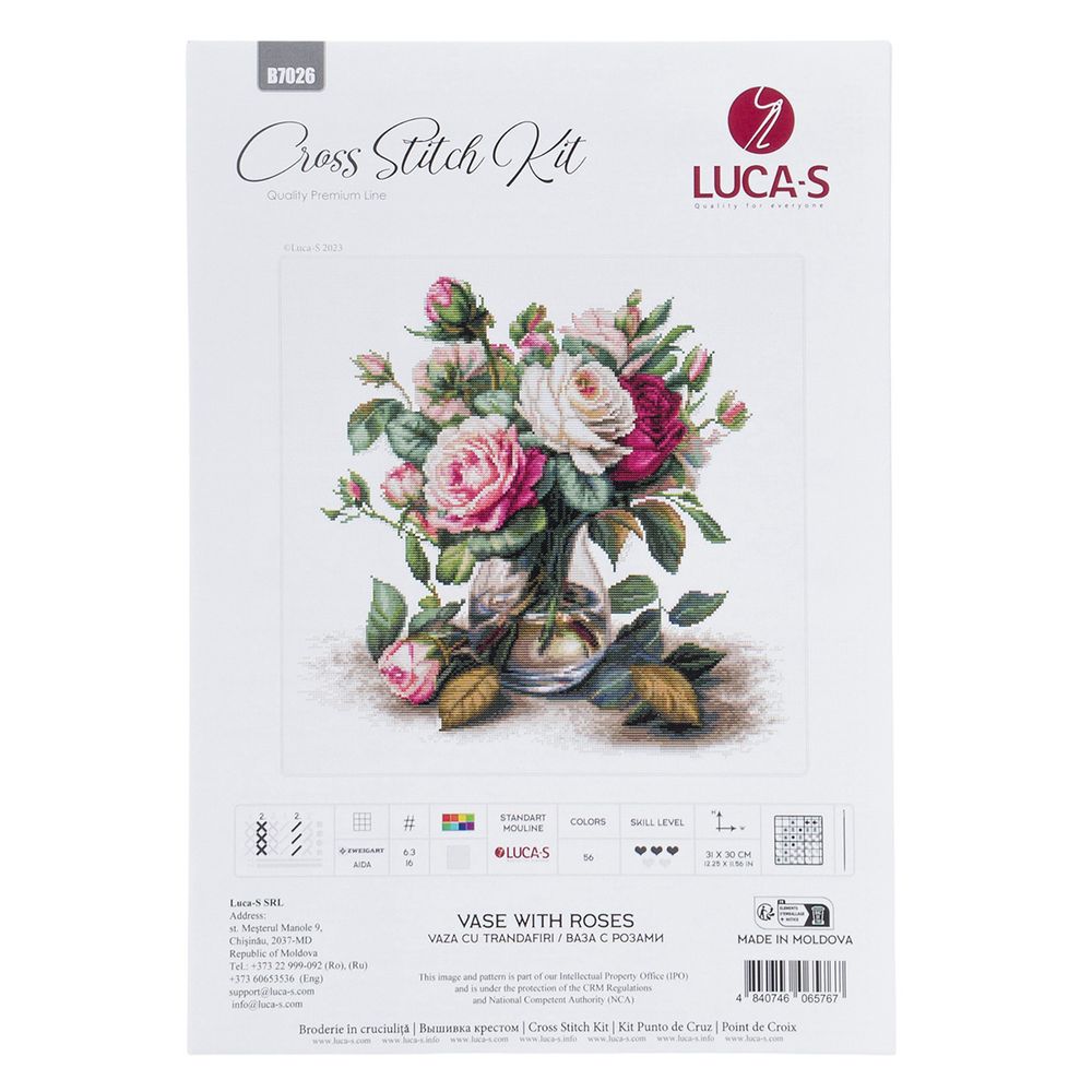 Набор для вышивания нитками Luca-S, Розы, 31х30см