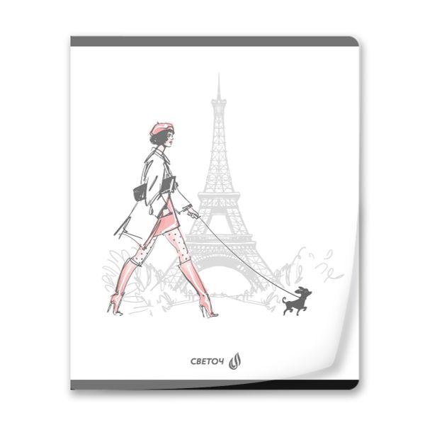 Тетрадь общая с пластиковой обложкой 180 мкр, лен, цвет.запечат.титул лист A5+ 80 л. на скобе 65 г/м², белизна 100 %, 10 шт, клетка, 01106 Парижанка, Светоч Т63