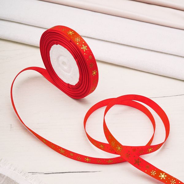 Лента атласная Снежинки 12.0 мм / 22.86±1 метров, красный, 3AR3013, Globus