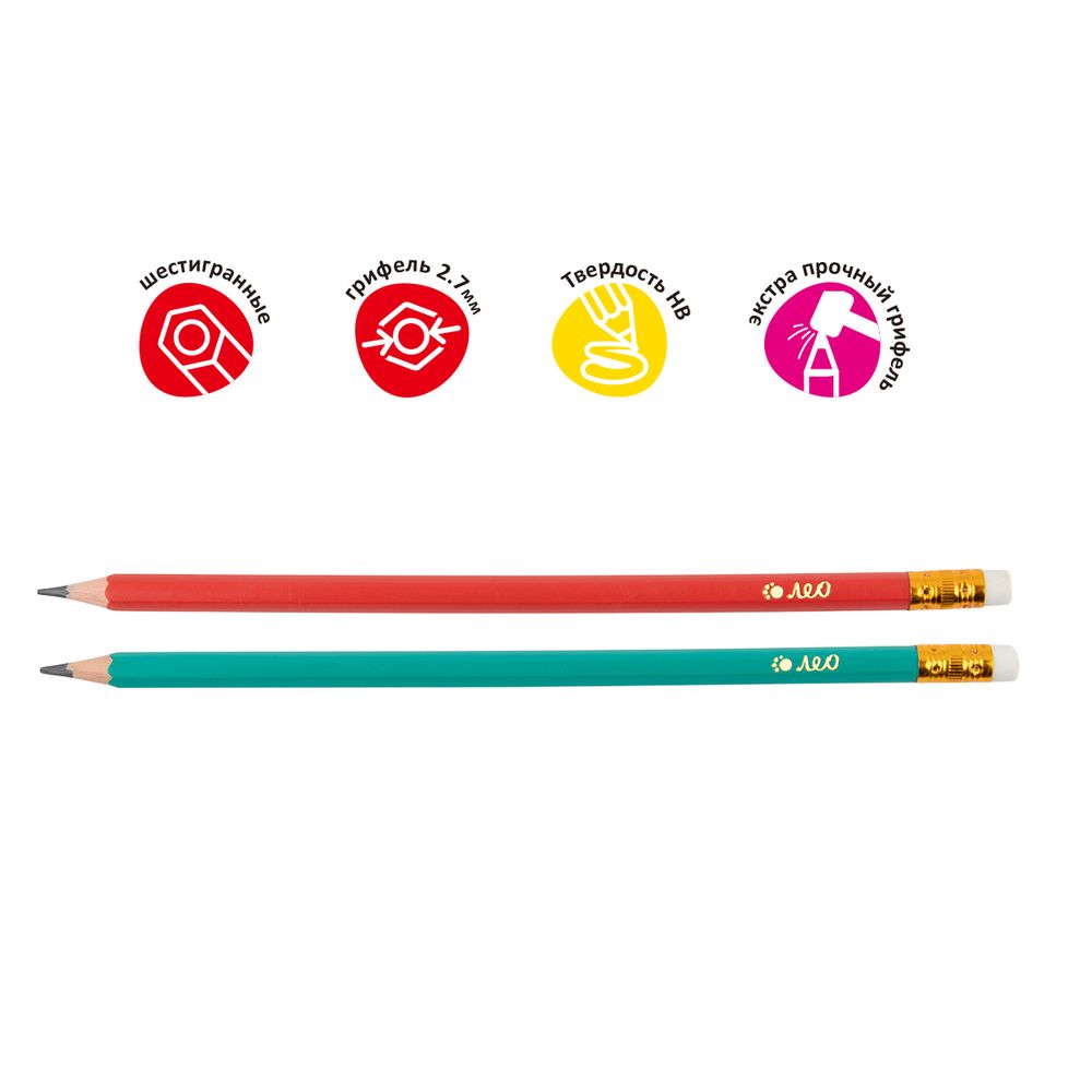 Карандаш чернографитный пластиковый с ластиком заточенный ТМ (HB) 12 шт, Лео LNBPP-12