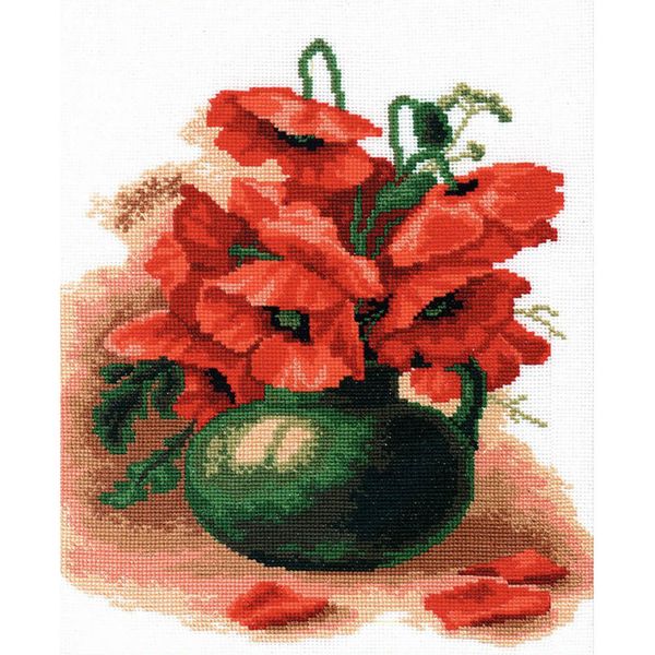 Набор для вышивания нитками РС Студия, Маки в корзине 24х22 см