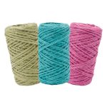 Шпагат джутовый ⌀1.4 мм / 50 метров (50 г), 2-ниточный, 1200 текс, евробобина, 3 шт, ассорти 1 (оливковый, розовый, бирюзовый)