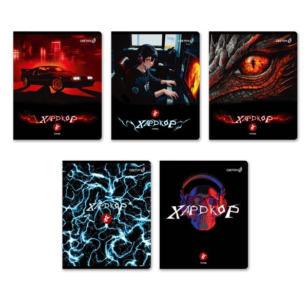 Тетрадь ученическая общая, глянцевая ламинация, A5+ 48 л. на скобе 65 г/м², белизна 100 %, 10 шт, клетка, 00989 Хардкор, Светоч 48Т11