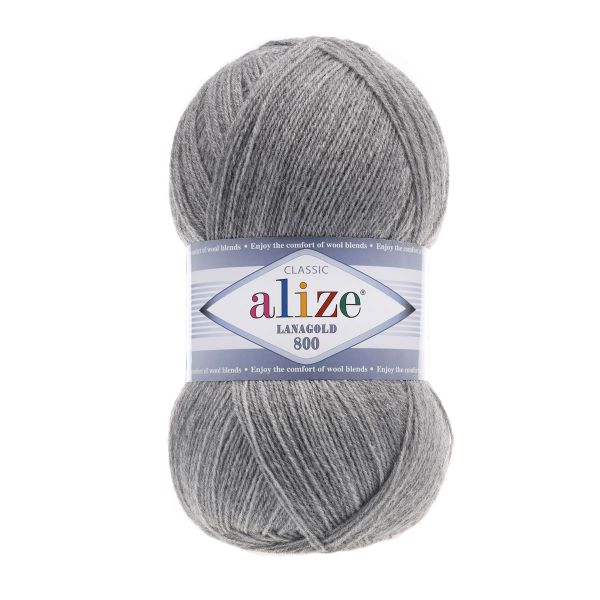 Пряжа Alize (Ализе) Lana Gold 800 / уп.5 мот. по 100 г, 800м, 021 серый меланж A
