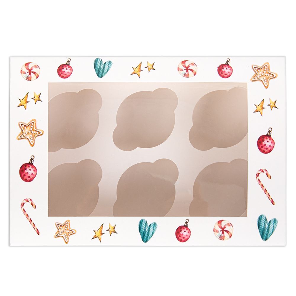 Коробка под 6 капкейков с ложементом 25х17 x10 см, Рождество, S-Chief CBC-001