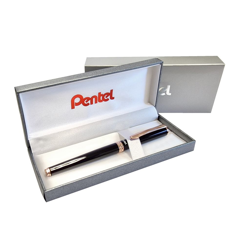 Ручка роллер Pentel, гелевый синий стержень 0,7 мм, в подарочном футляре ⌀0.4 мм, K611APG-LR7CEBSET цвет чернил: синий