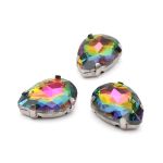 Хрустальные стразы в цапах формы капля, радужный 13х18 мм, 3 шт., АЦ003НН1318