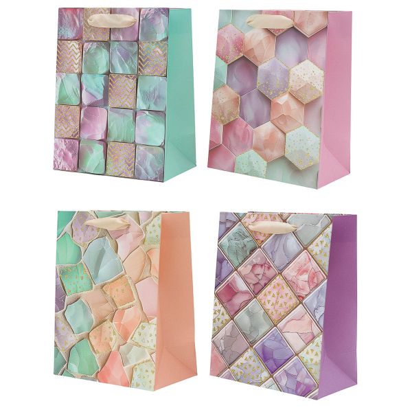 Набор подарочных пакетов Пастельный мрамор 18х23х10 см, 210 г/м², 4 шт