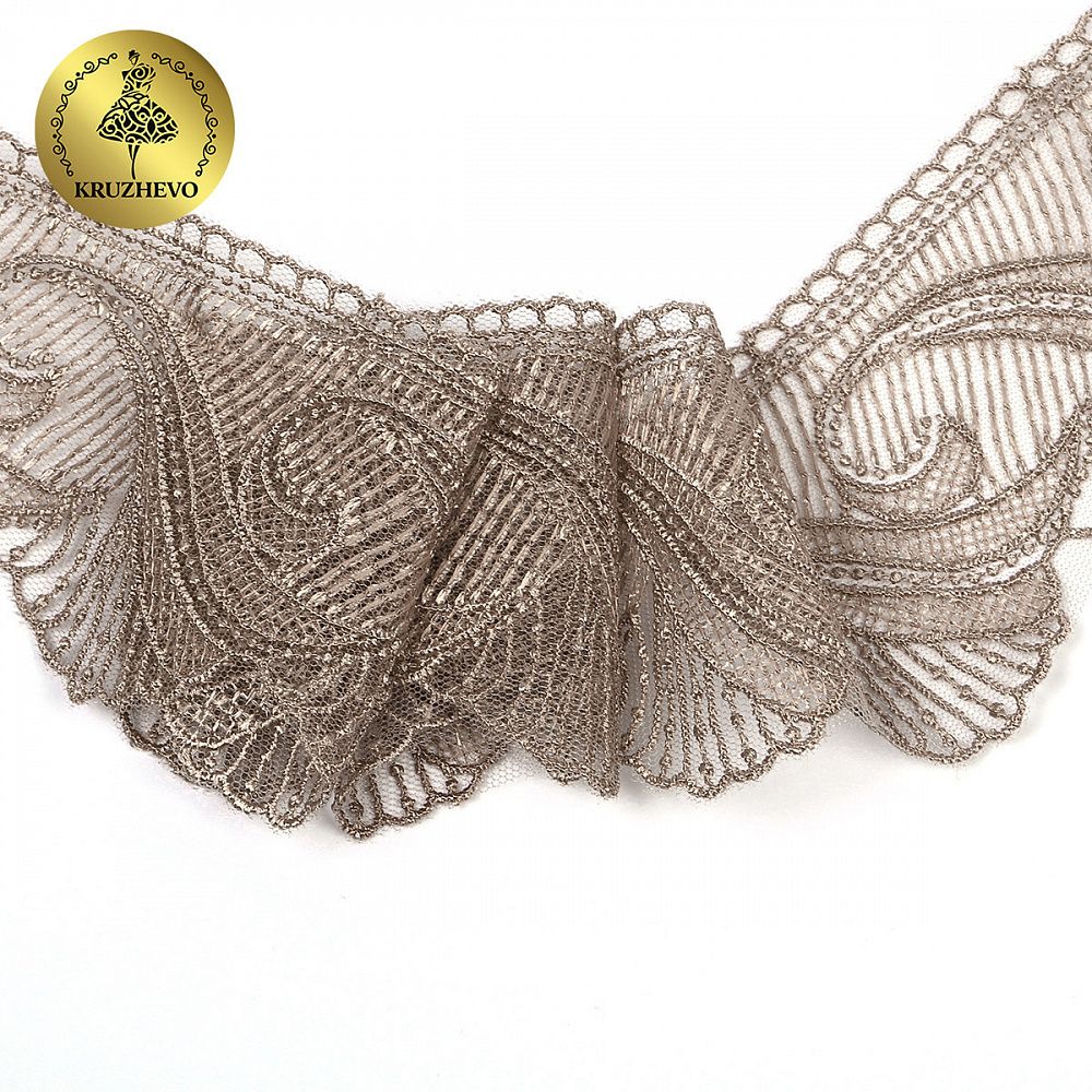 Кружево на сетке 70 мм, 2107 цв.N4815 кофе уп.13.71м, Kruzhevo