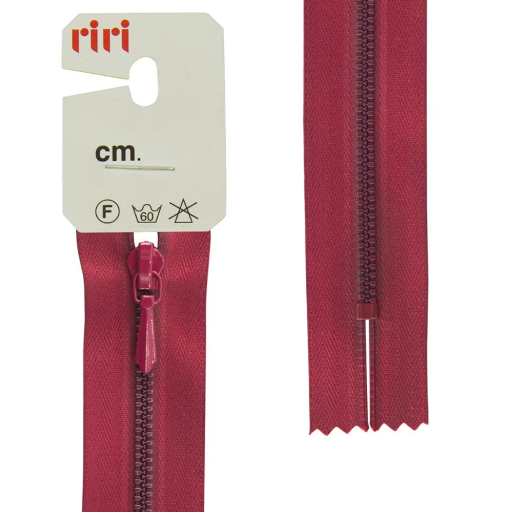 Молния металлическая RIRI Т3 (3 мм), слайд.Tropf, н/раз., крашеная, 18 см, цв. тесьмы 2411, бордо, упак. 5 шт