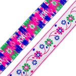 Лента (тесьма) жаккардовая 33.0 мм / 7 метров, белый с цветами, 11823