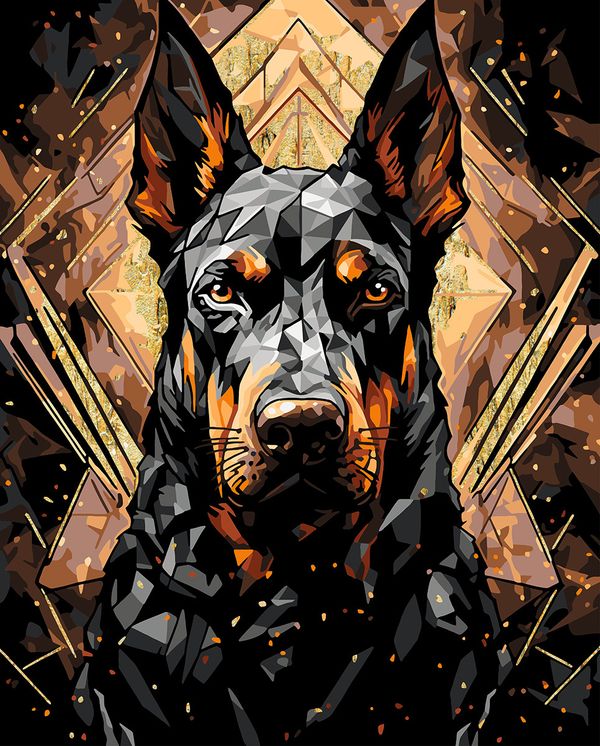 Картина по номерам Фрея PNB/PLPT-269, Доберман в золоте, (с поталью) 50х40 см