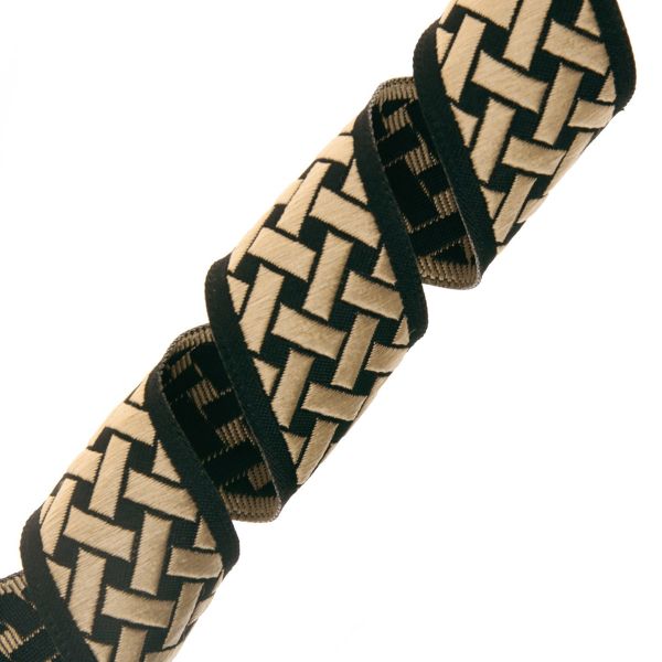 Лента (тесьма) жаккардовая 35.0 мм / 10±0.5 метров, бордюр Плетеный орнамент 35274 V10 черный/золото