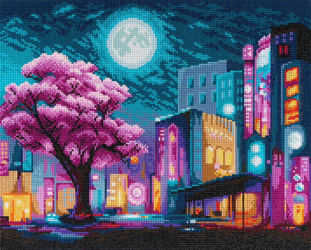 Алмазная (кристальная) мозаика Фрея ALPD-247, на подрамнике Ночная Япония, 50х40 см