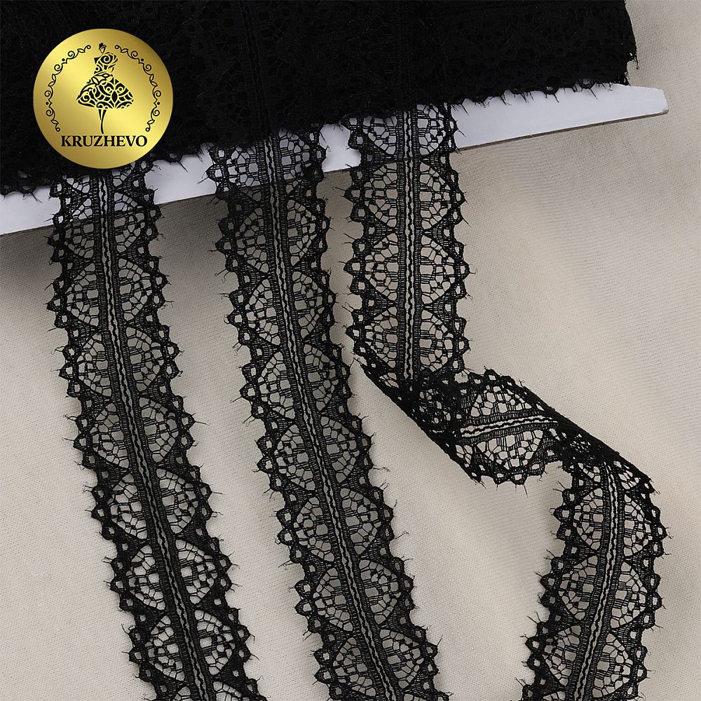 Кружево отделочное в стиле "трикотаж" диз. 932, цв.черный, уп. 22,86 м