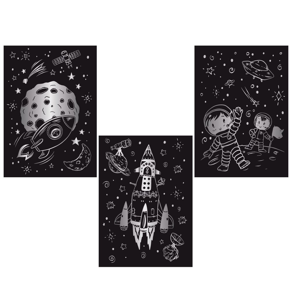 Набор для творчества Гравюра мини Космос (серебро), 10х15 см, 1х3 шт, Hobbius GHPM-07