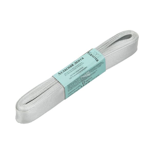 Лента атласная 1-сторонняя 12.0 мм / 10 шт по 5.4 метра, №518L(14-4104) серый, Gamma AL-12P