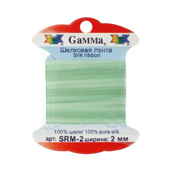 Лента (тесьма) шелковая 2.0 мм / 9.1±0.5 метров, M042 св.зеленый/зеленый, Gamma SRM-2