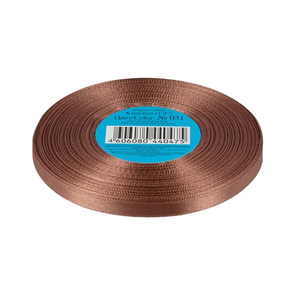 Лента атласная 1-сторонняя 6.0 мм / 33±2 метра, 031 т-коричневый, Gamma