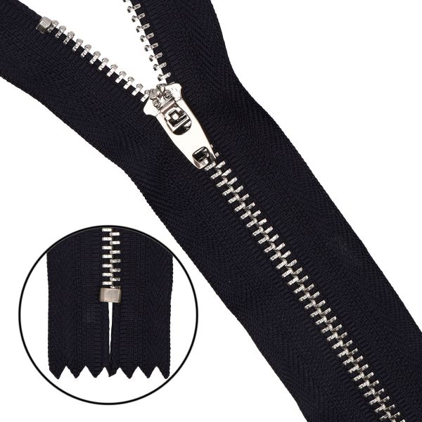 Молния металл джинсовая Т4 (4 мм) 1 зам., н/раз., 16 см, никель, п/автомат, 233 т.синий, 10 шт