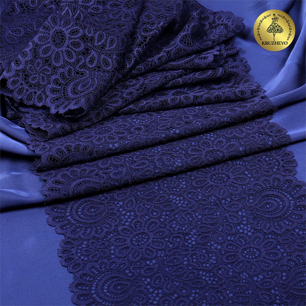 Кружево эластичное (стрейч) YSTL00839 205мм цв.061 т.синий рул.120м, Kruzhevo