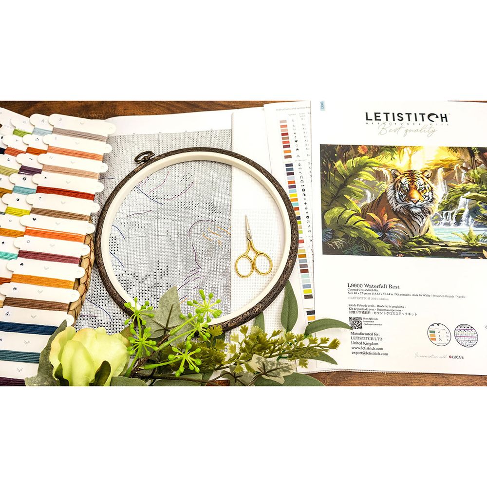 Набор для вышивания нитками LetiStitch L9900, Отдых у водопада 40х27см