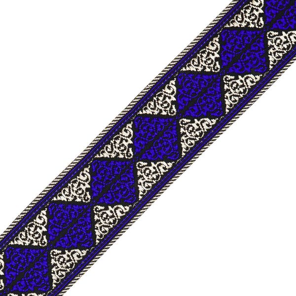 Лента (тесьма) жаккардовая 33.0 мм / 7 метров, василек/серебро, (11824)