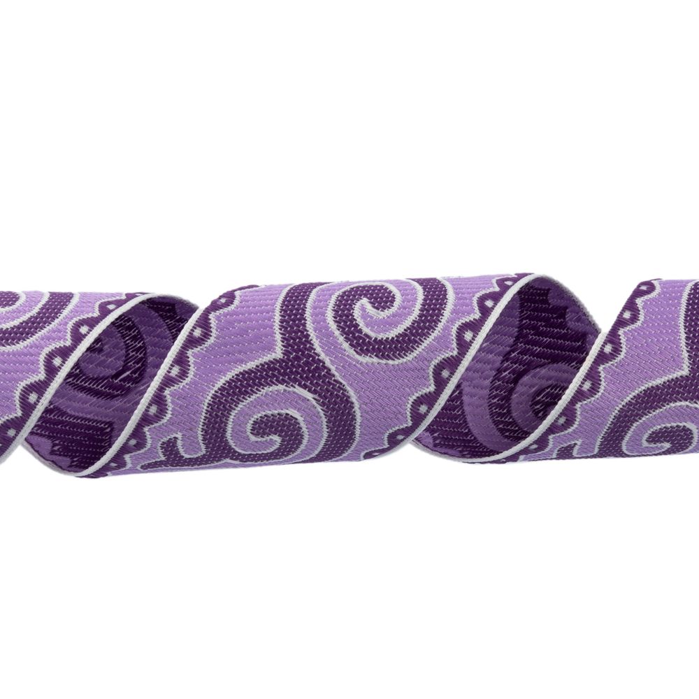 Лента (тесьма) жаккардовая 50.0 мм, / 25 метров, Орнамент для северных народов, рис 9605 белый/фиолетовый/сиреневый, Gamma С3775
