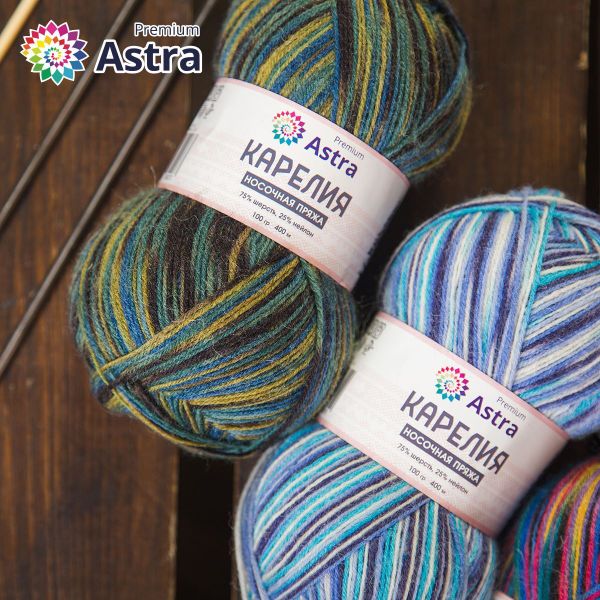 Пряжа Astra Premium (Астра Премиум) Карелия носочная (Karelia sock) / уп.2 мот. по 100 г, 400 м, 1004