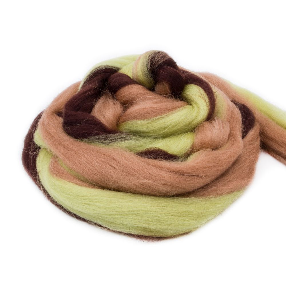 Шерсть для валяния полутонкая 100%, мультиколор, 100г, 1556 мультиколор, липа/шоколадля кофе