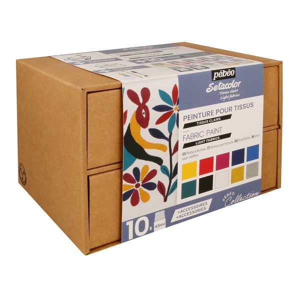 Набор красок Pebeo Setacolor Light Fabrics Коллекция для светлых тканей с аксессуарами 10 цв. 45 мл 758483