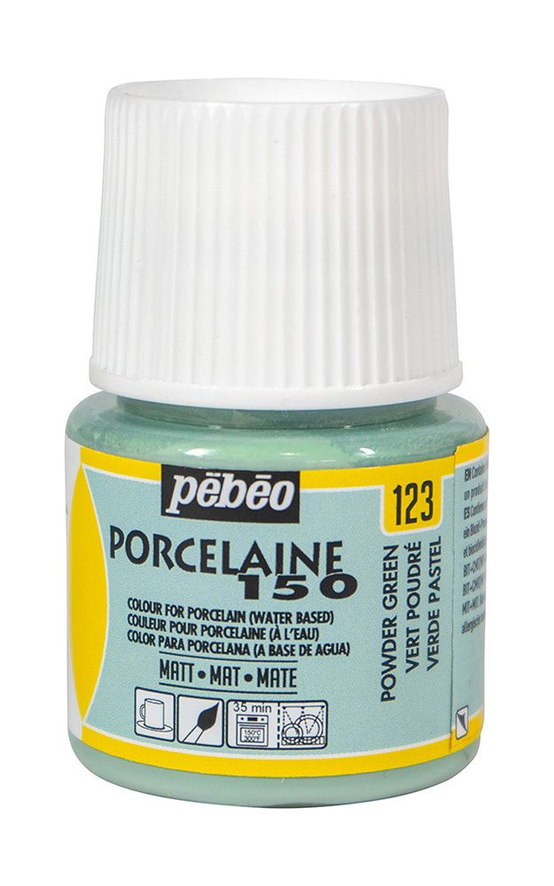 Краска по фарфору и керамике под обжиг меловая матовая Porcelaine 150 45 мл, 024123 зеленая пудра, Pebeo