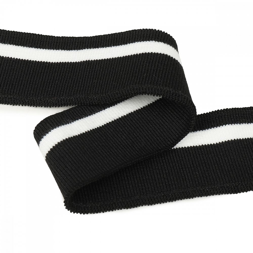 Подвяз (довяз) трикотажный 3.5х80 см, черный с белой полосой, 100% п/э, 2 штуки
