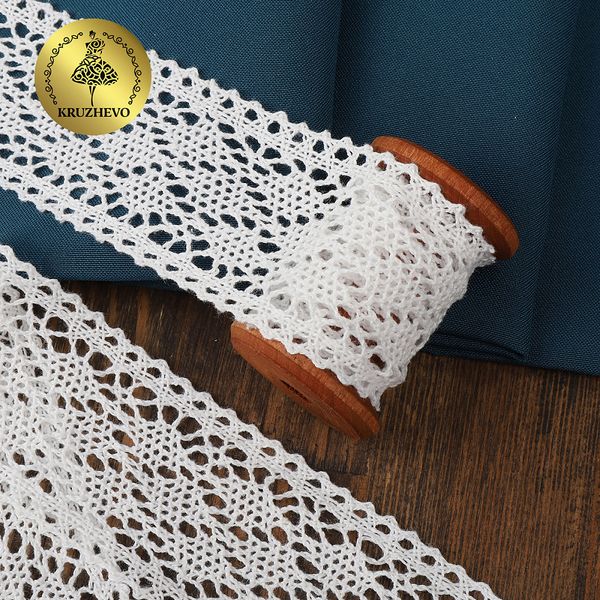 Кружево вязаное (тесьма) 40 мм, диз. 299, цв.02 белый, уп. 25 м, Kruzhevo