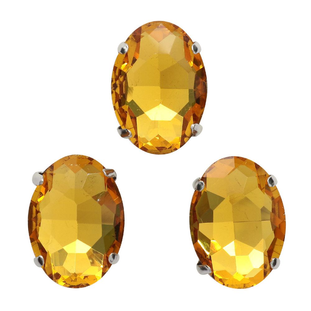 Хрустальные стразы в цапах овальной формы, желтый 13х18 мм, 3 шт., ОЦ004НН1318