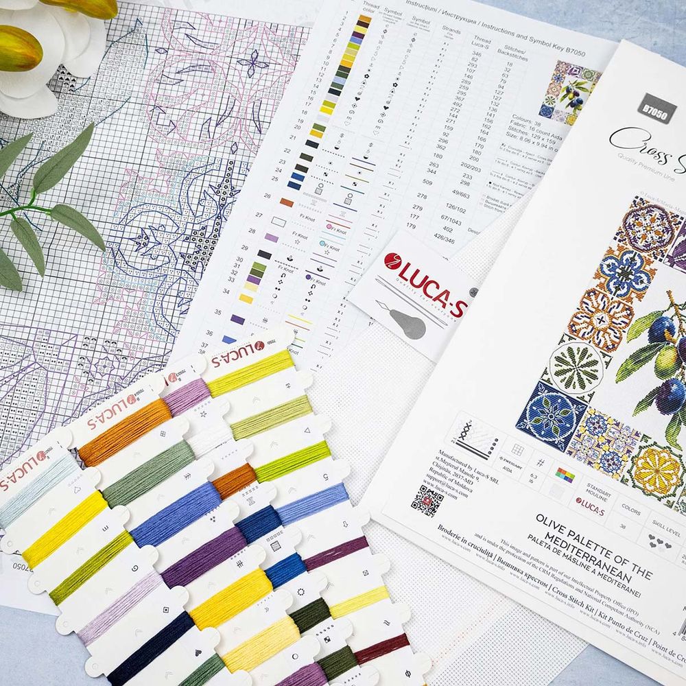 Набор для вышивания нитками Luca-S, Оливковая палитра Средиземноморья, 20х25см