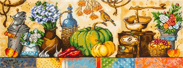 Алмазная (кристальная) мозаика Фрея, Натюрморт с тыквами, 74х28 см