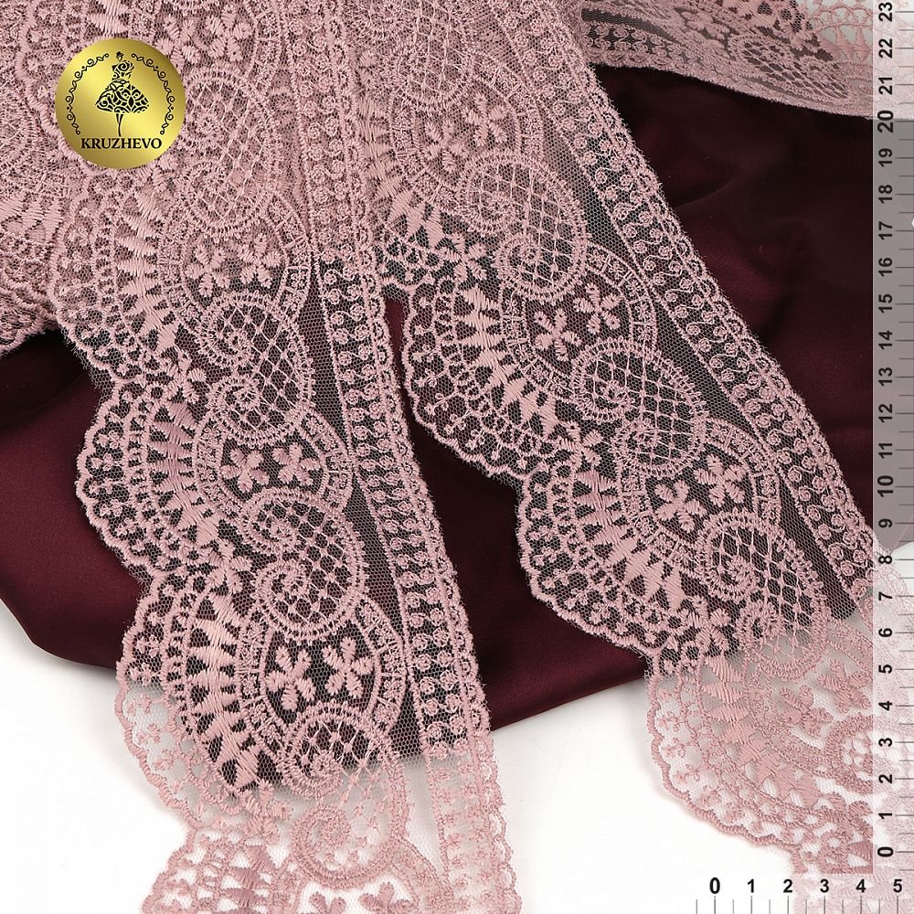 Кружево на сетке 90 мм, 40475, цв.N6615 розовая пудра уп.13.7м, Kruzhevo